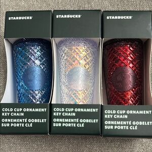 Starbucks Cold Cup Ornament Key Chain Set - Blue, Clear, Red